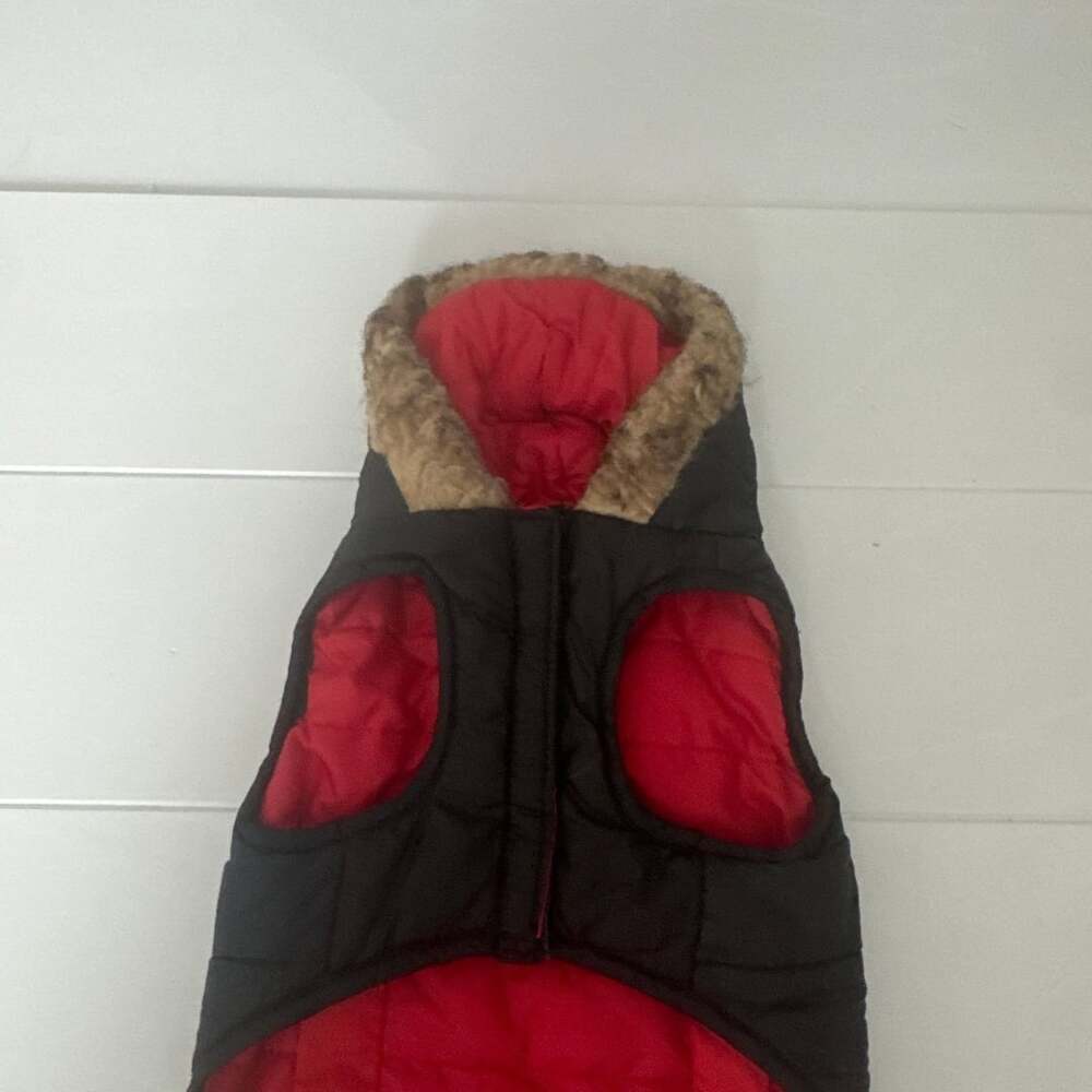 Fashion Pet Red & Black Hooded Puffer Jacket Size Small